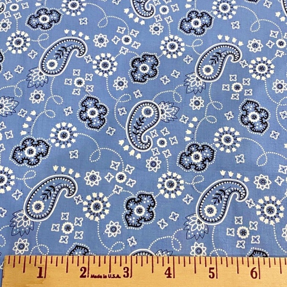 1+1 YD Cowboy Bandana Cotton Fabric Western 2004 Blank Textiles Blue White Quilt - Picture 8 of 10